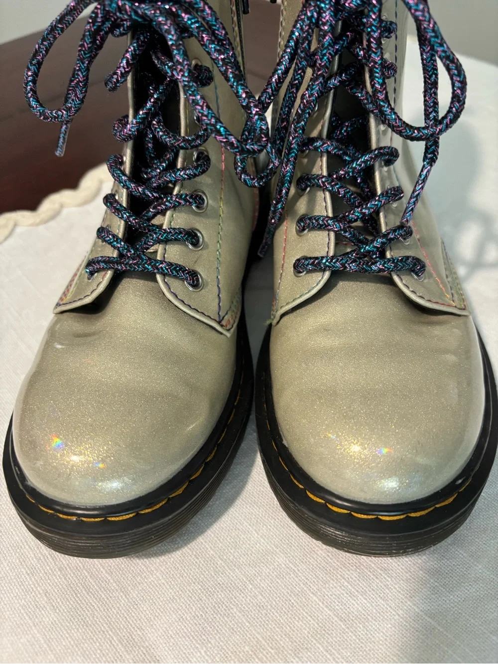 Dr. Marten's kids sparkle lace up/ side zipper boot youth size 1